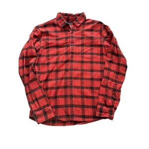 RVCA No Wave Flannel Shirt Red Black Plaid Button Up Men’s Small 100% Cotton